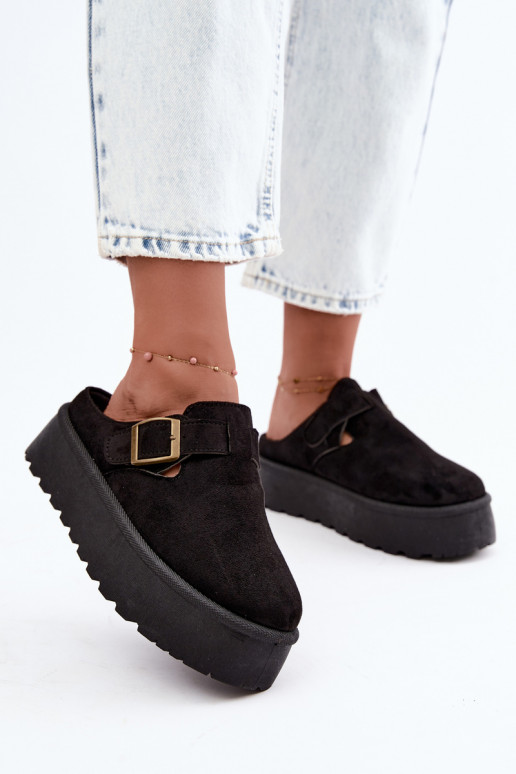 Black women's platform slippers with buckles Cressa