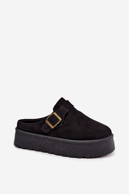Black women's platform slippers with buckles Cressa