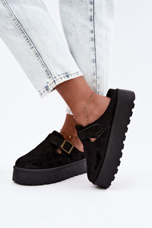 Black women's platform slippers with buckles Cressa
