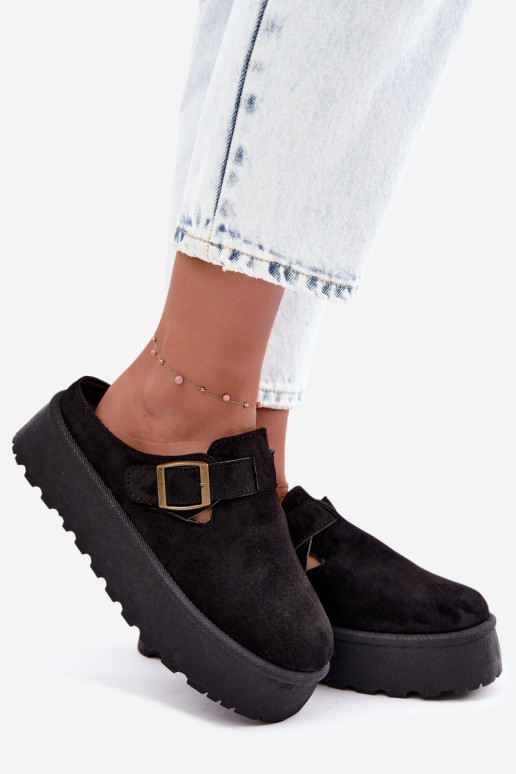 Black women's platform slippers with buckles Cressa