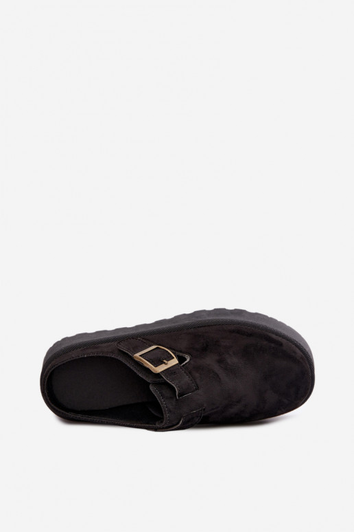 Black women's platform slippers with buckles Cressa
