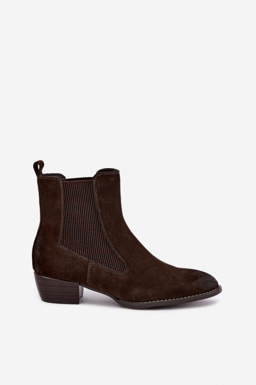 Stylish suede ankle boots with heels T.Sokolski GL Z26-363 CzekoladoĮe