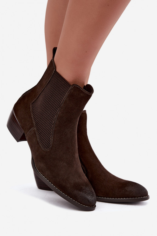 Stylish suede ankle boots with heels T.Sokolski GL Z26-363 CzekoladoĮe