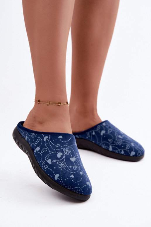 Ciemnoniebieskie damskie klapki z wzorami Inblu ET000041