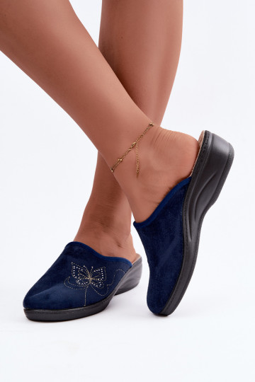 Dark blue women's slippers with embroidered butterflies Inblu LY000119