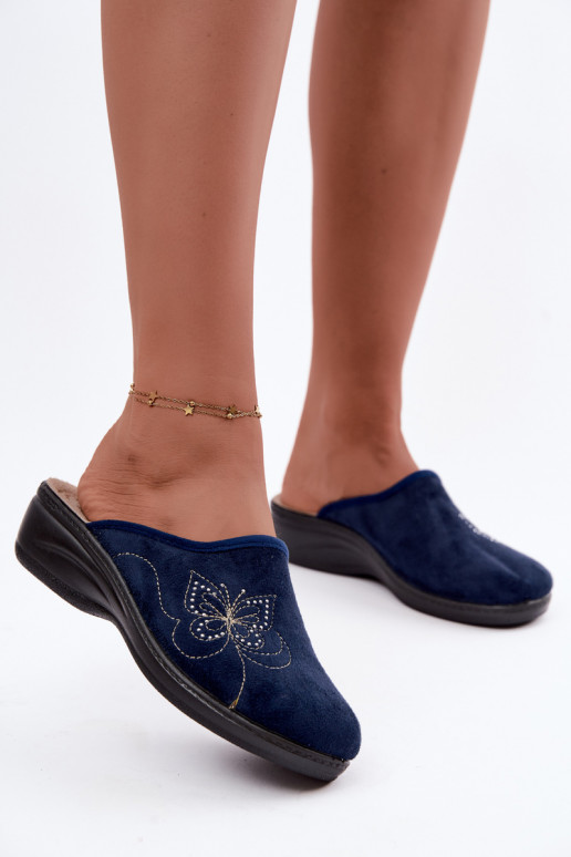 Dark blue women's slippers with embroidered butterflies Inblu LY000119
