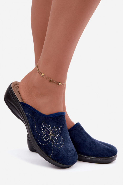 Dark blue women's slippers with embroidered butterflies Inblu LY000119