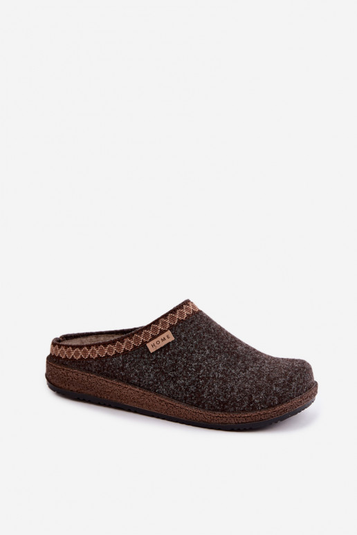 Dark brown women's slippers with embroidery Inblu NL000009