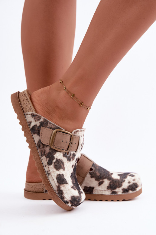 Brown women's clogs with buckles Inblu DJ000016