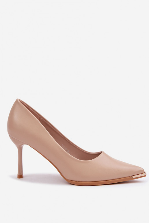 Sand-colored high-heeled shoes made of faux leather INarelia