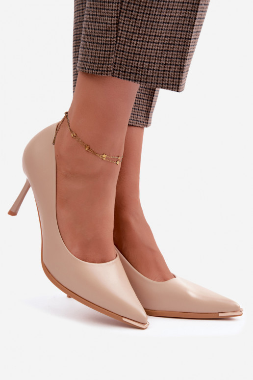 Sand-colored high-heeled shoes made of faux leather INarelia
