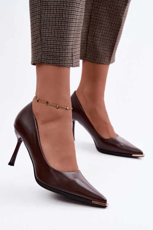 High-heeled shoes made of faux leather CzekoladoĮe INarelia