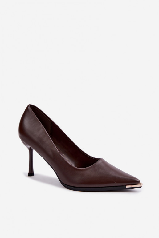 High-heeled shoes made of faux leather CzekoladoĮe INarelia