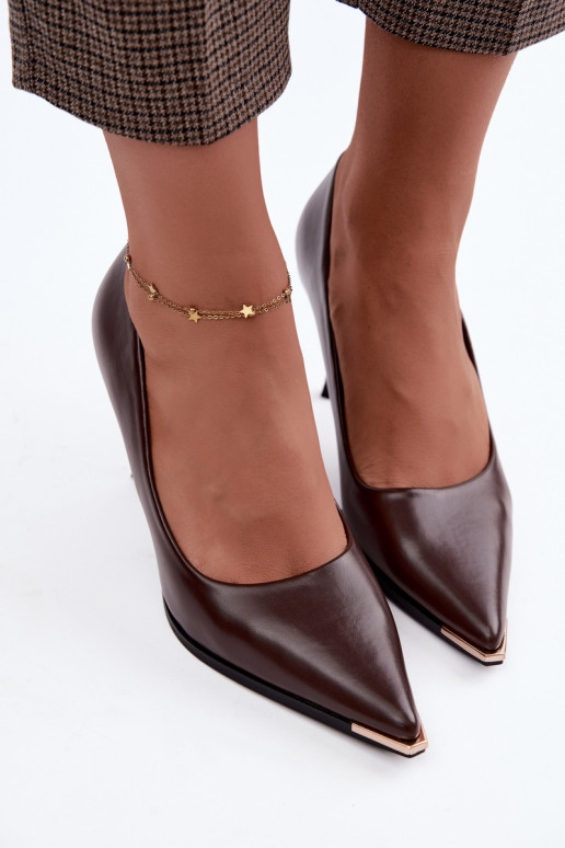 High-heeled shoes made of faux leather CzekoladoĮe INarelia
