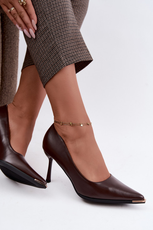 High-heeled shoes made of faux leather CzekoladoĮe INarelia