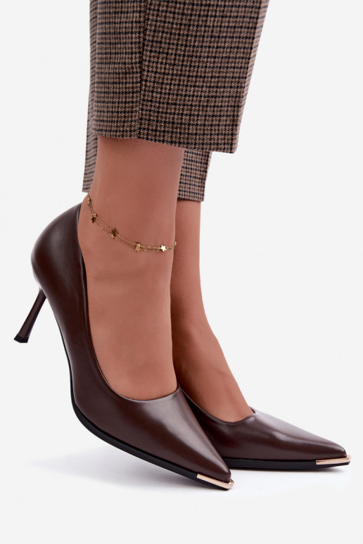 High-heeled shoes made of faux leather CzekoladoĮe INarelia