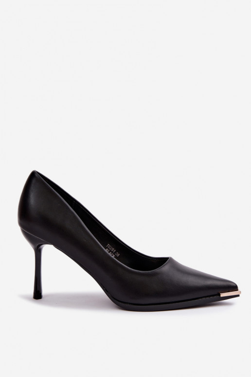 Black high-heeled shoes made of faux leather INarelia