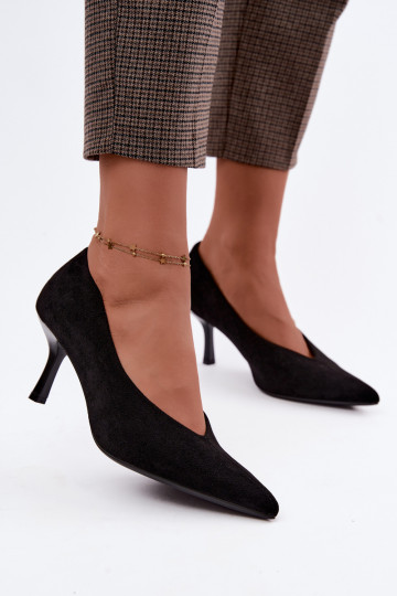 Black high-heeled shoes with decorative embroidery Sedria 2