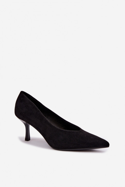 Black high-heeled shoes with decorative embroidery Sedria