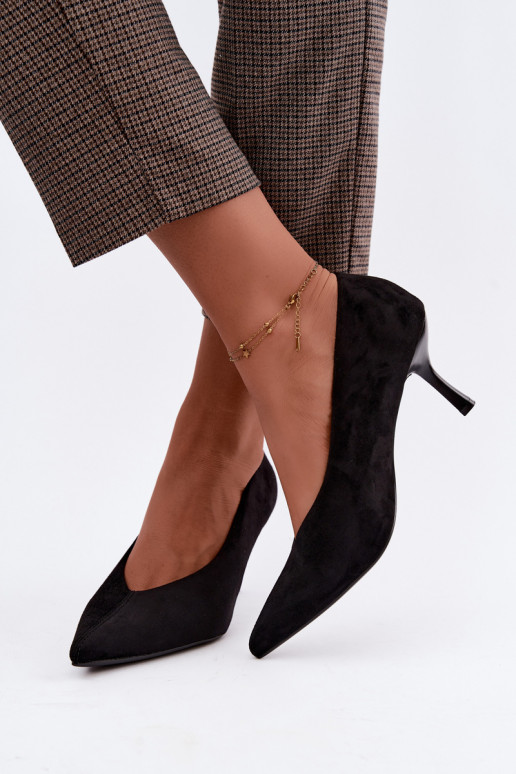 Black high-heeled shoes with decorative embroidery Sedria