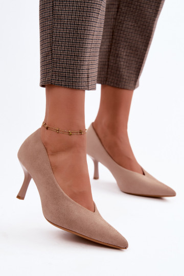 Sand-colored high-heeled shoes with decorative embroidery Sedria
