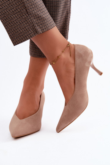Sand-colored high-heeled shoes with decorative embroidery Sedria 2