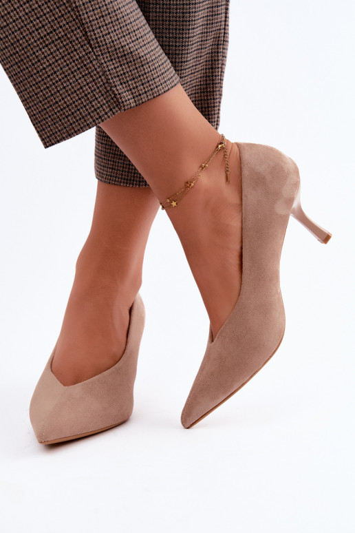 Sand-colored high-heeled shoes with decorative embroidery Sedria