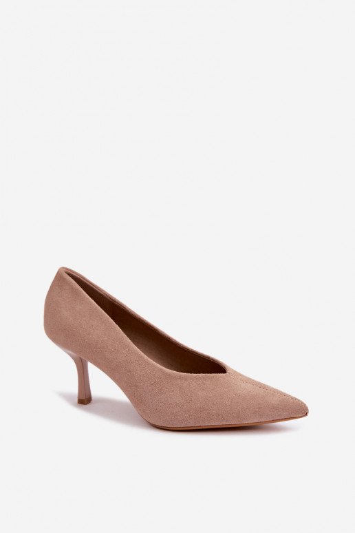 Sand-colored high-heeled shoes with decorative embroidery Sedria