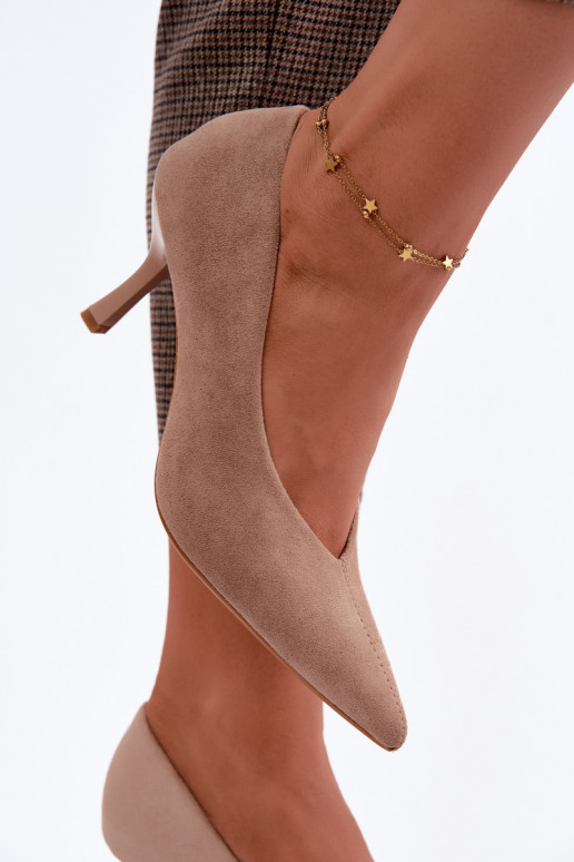 Sand-colored high-heeled shoes with decorative embroidery Sedria