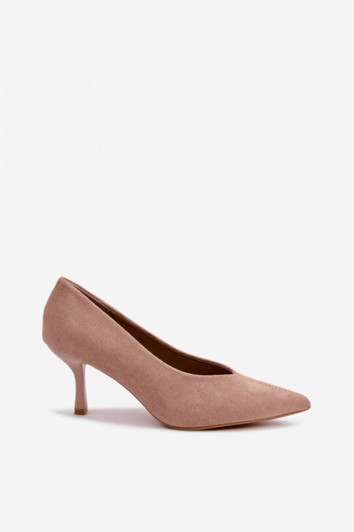 Sand-colored high-heeled shoes with decorative embroidery Sedria