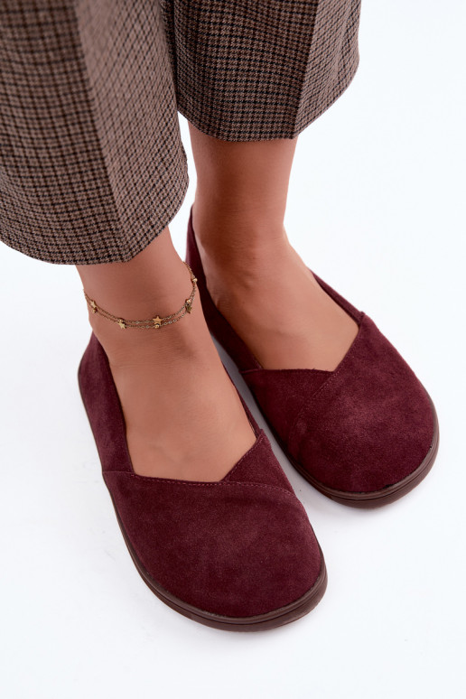 Burgundy women's ballerinas made of faux suede Mirelia