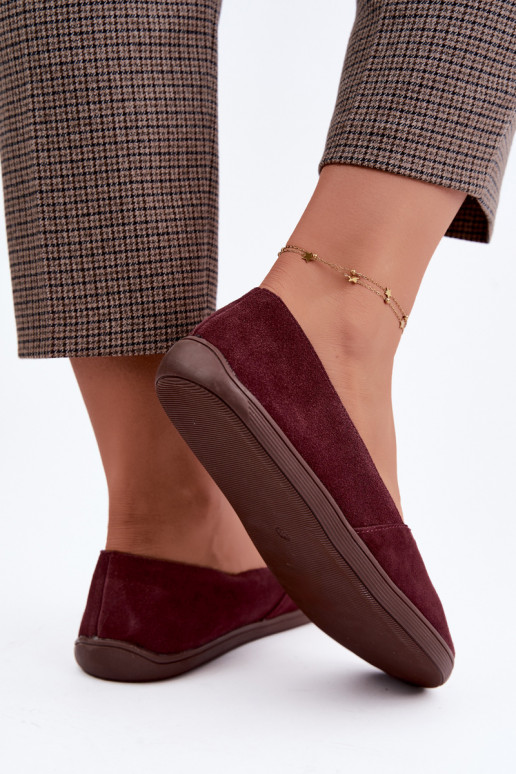 Burgundy women's ballerinas made of faux suede Mirelia