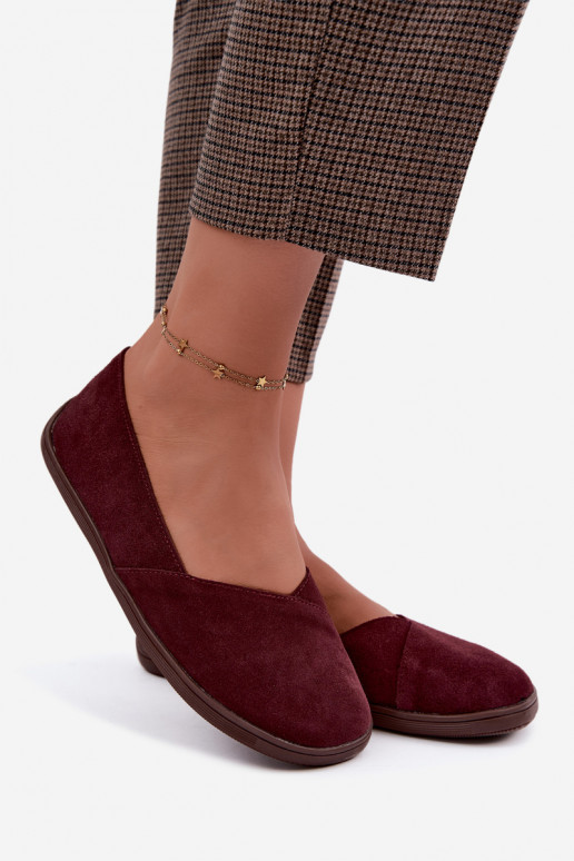 Burgundy women's ballerinas made of faux suede Mirelia