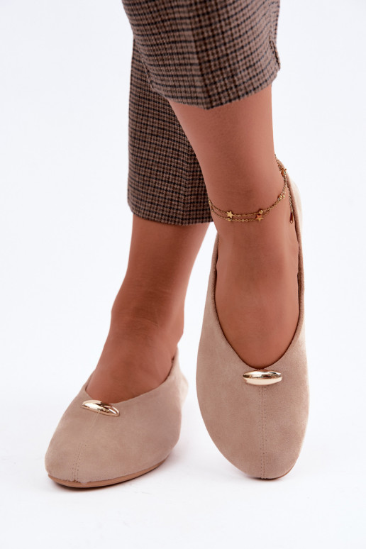 Sand-colored women's ballerinas with golden details Serela