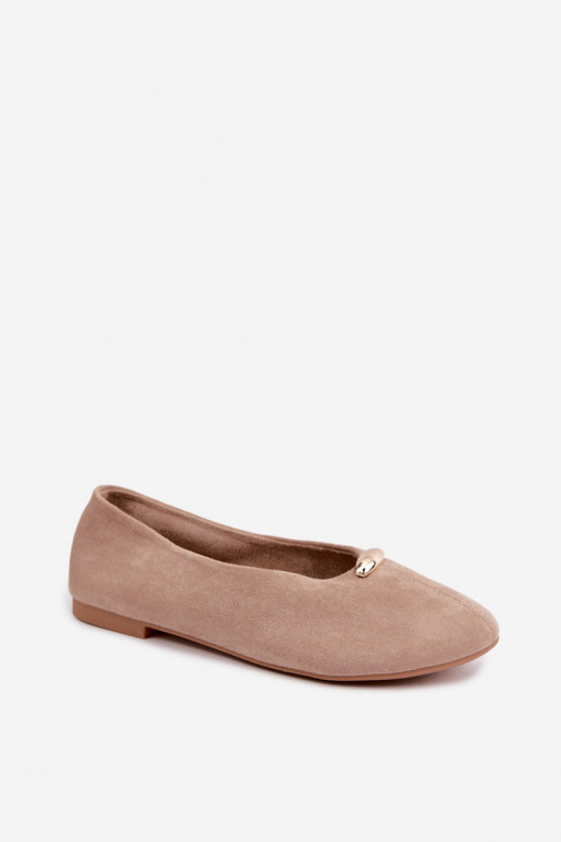 Sand-colored women's ballerinas with golden details Serela