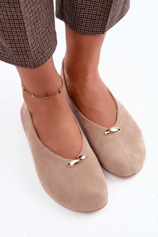 Sand-colored women's ballerinas with golden details Serela