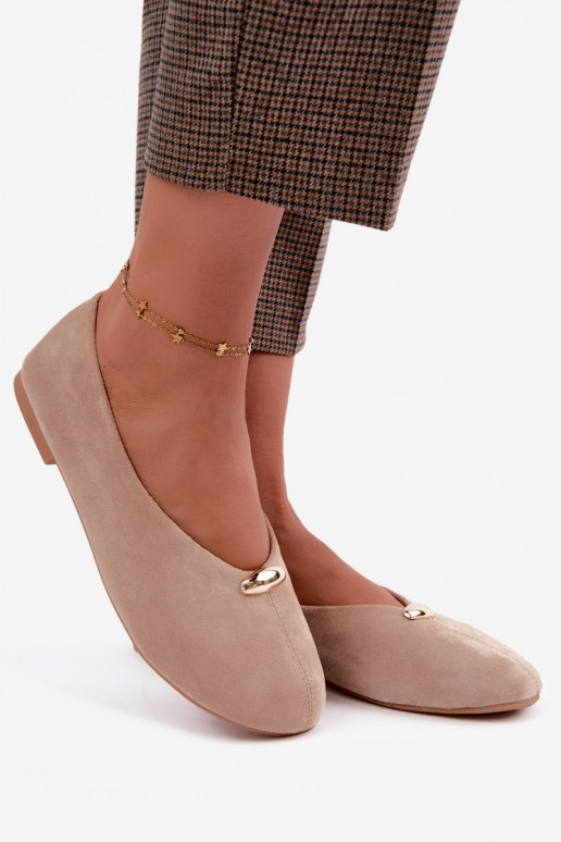 Sand-colored women's ballerinas with golden details Serela