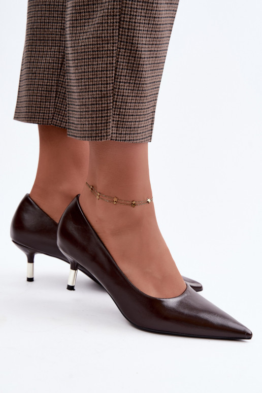 Low heel shoes in chocolate color Pelina
