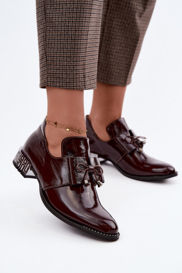 Patented low heel shoes with bows in burgundy color Zazoo 1399 2
