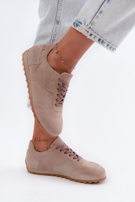 Barefoot sneakers in faux suede in sand color Zazoo N1422