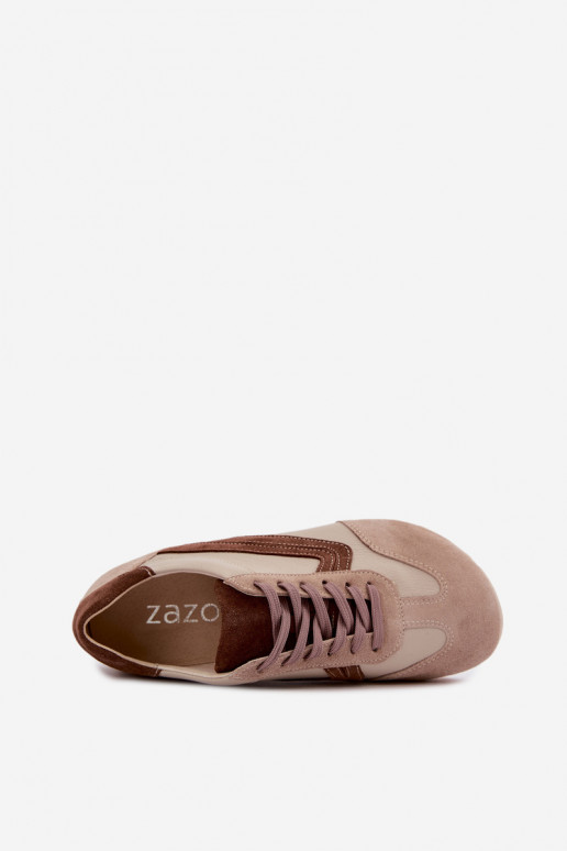 Barefoot sneakers in faux suede in sand color Zazoo N1400