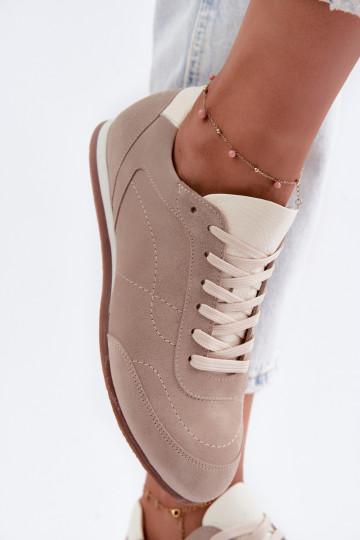 Leather Suede Sneakers With Stitching Zazoo N1414 Beige