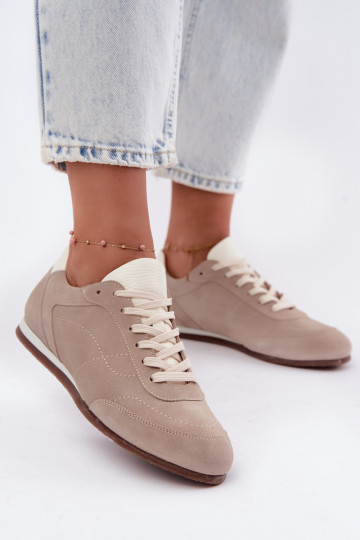 Leather Suede Sneakers With Stitching Zazoo N1414 Beige 2