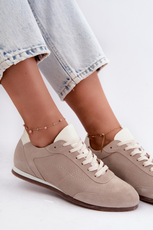 Sneakery Barefoot z haftem w piaskowym kolorze Zazoo N1414