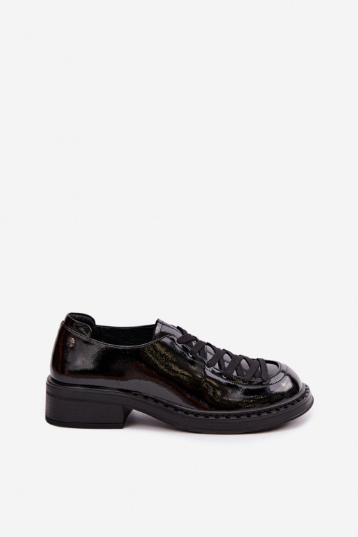 Patent leather loafers with laces in black