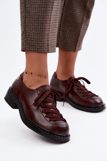 Patent leather loafers with laces in dark brown