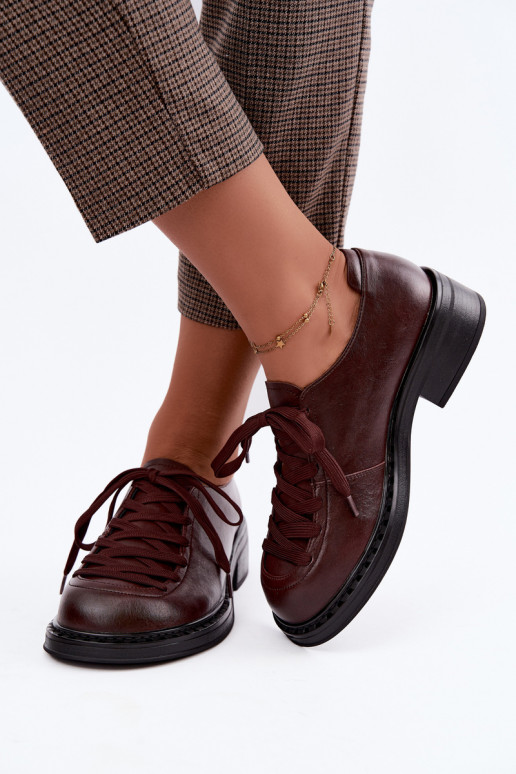 Patent leather loafers with laces in dark brown