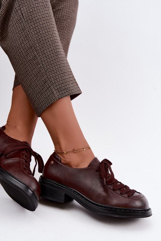 Patent leather loafers with laces in dark brown
