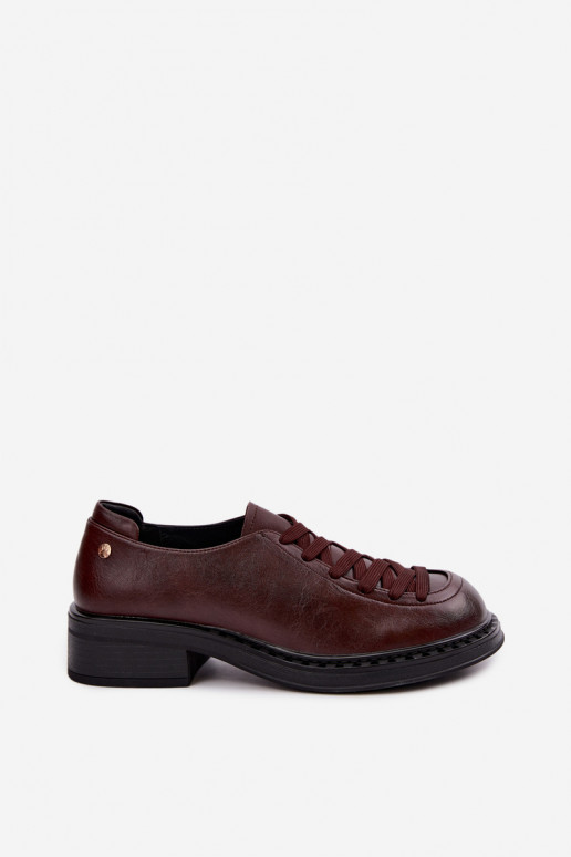 Patent leather loafers with laces in dark brown