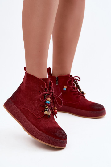 Faux suede insulated boots Artiker in burgundy 2